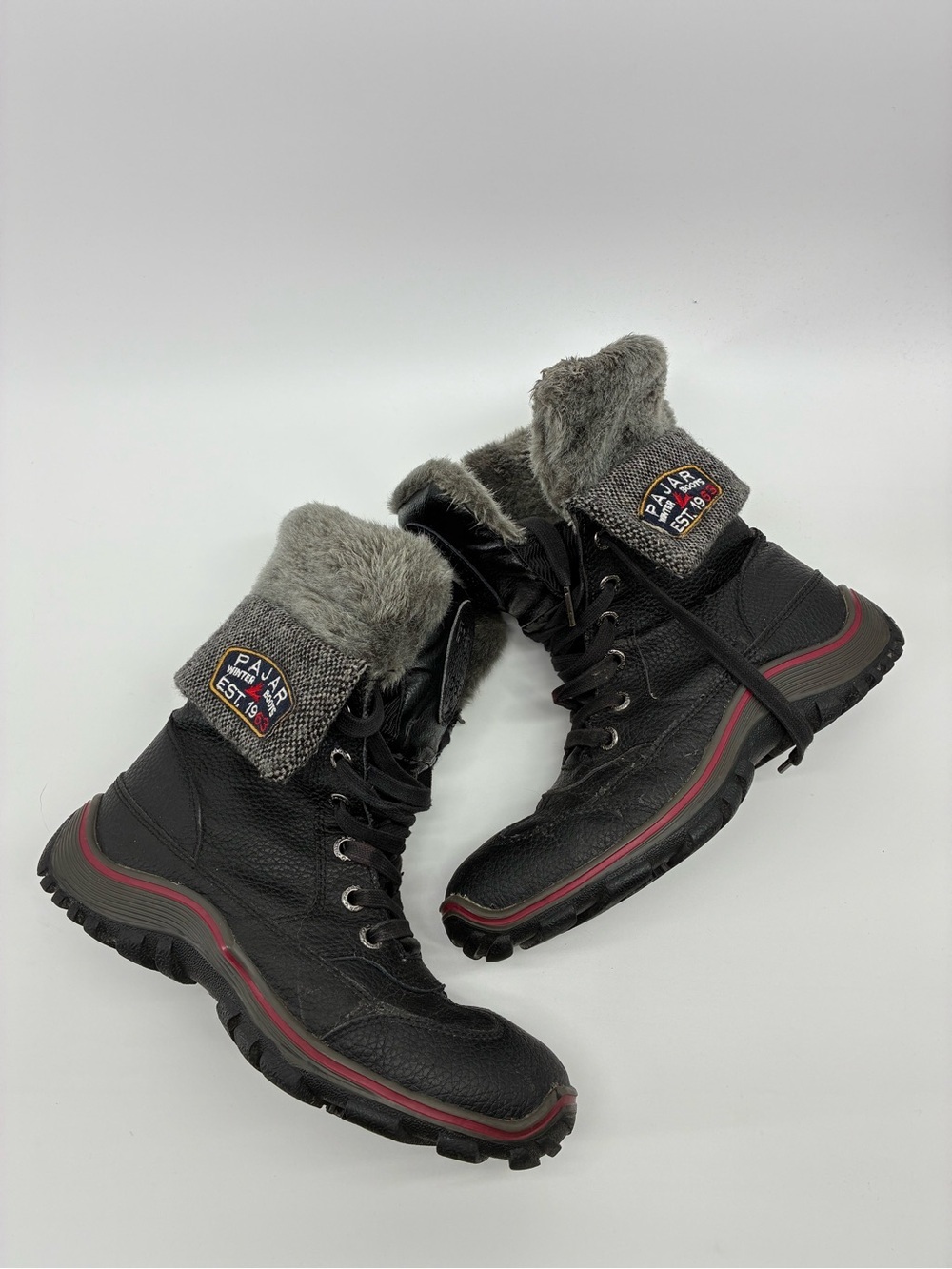 Pajar Black Boots with Gray Fur Trim